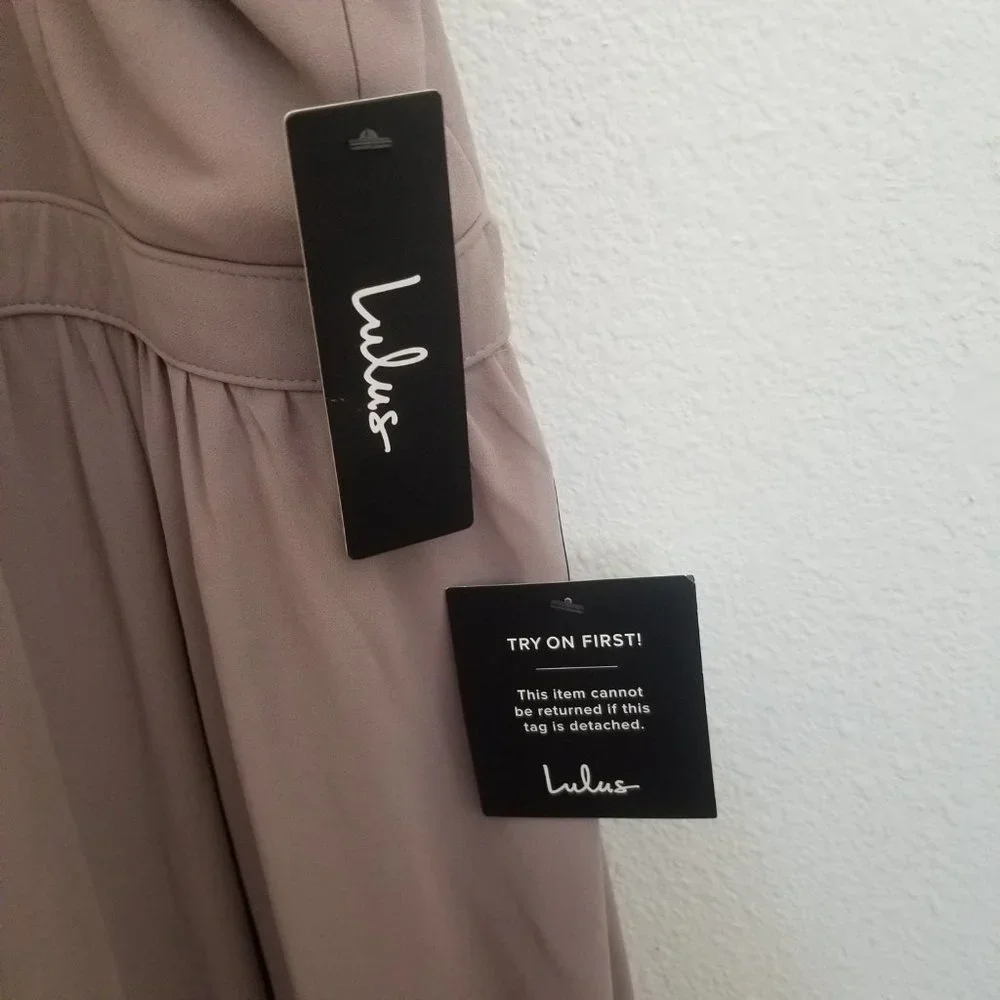 LULU'S Air of Romance Taupe Maxi Dress Gown Halter Neck Flowy Prom Wedding Med - Picture 5 of 9